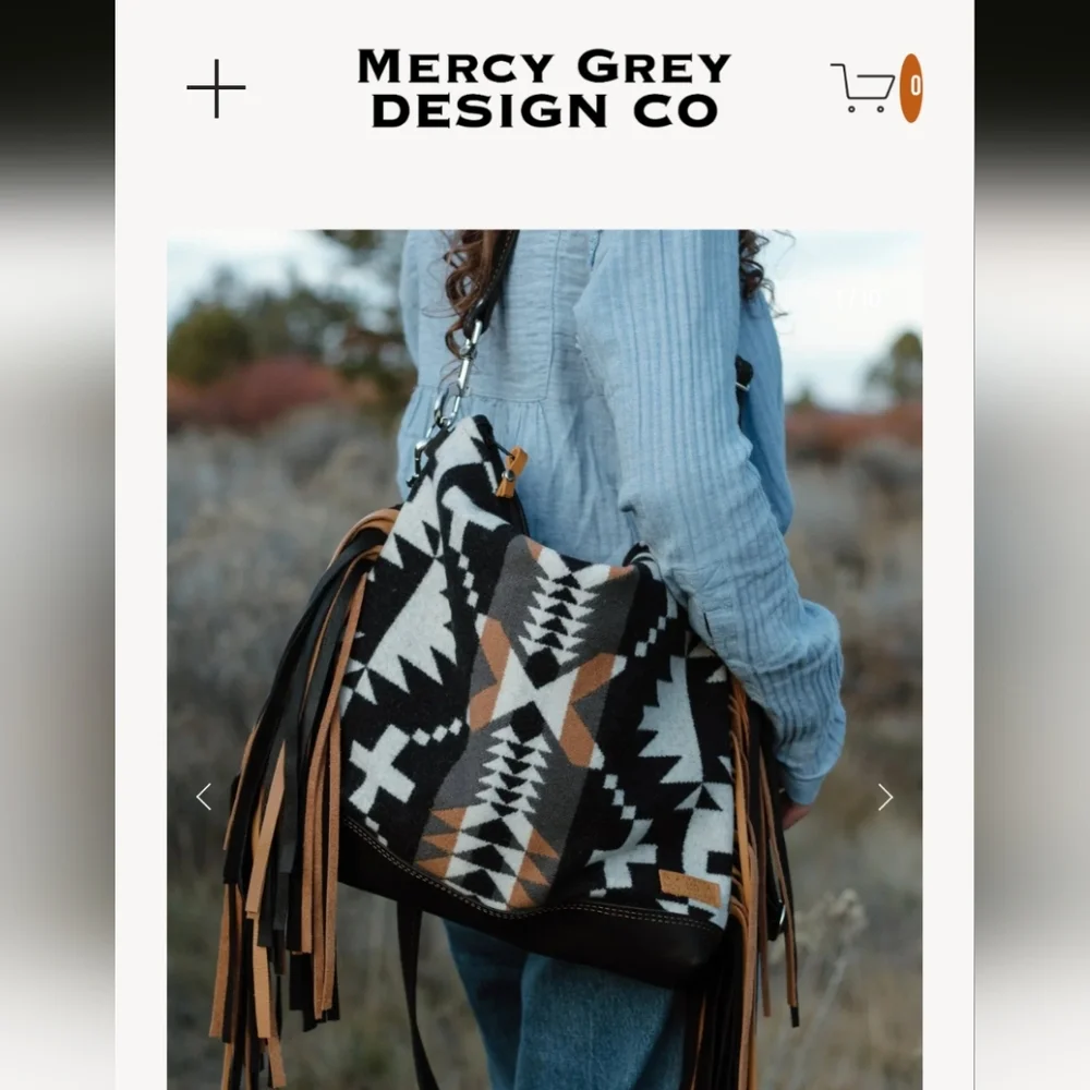 Mercy Grey XL Slouchy Crossbody in Spyder Rock Pendleton Wool with Black Leather - Picture 4 of 12